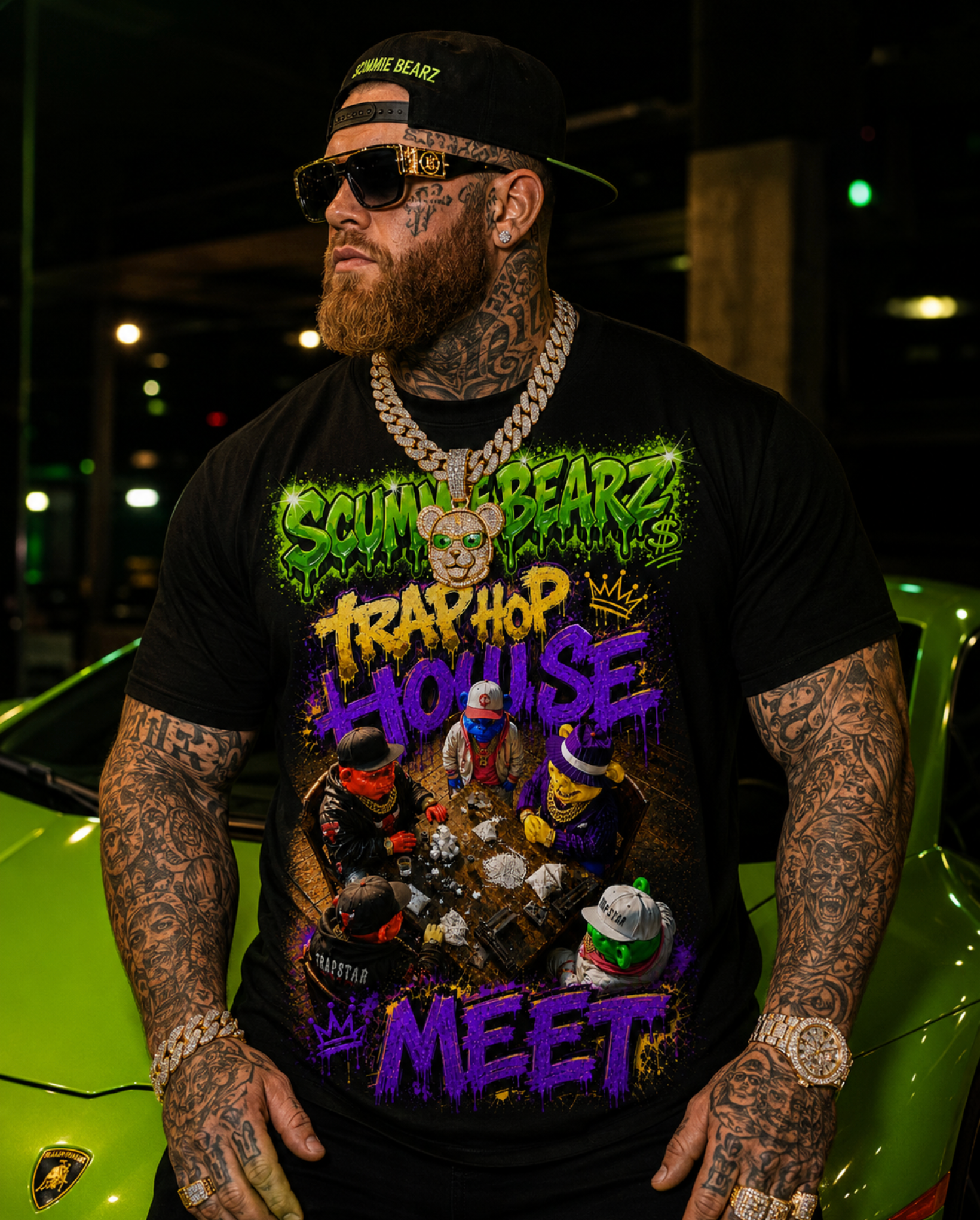 Scummie Bearz Get Served Collection  " Trap House Meet" Tee