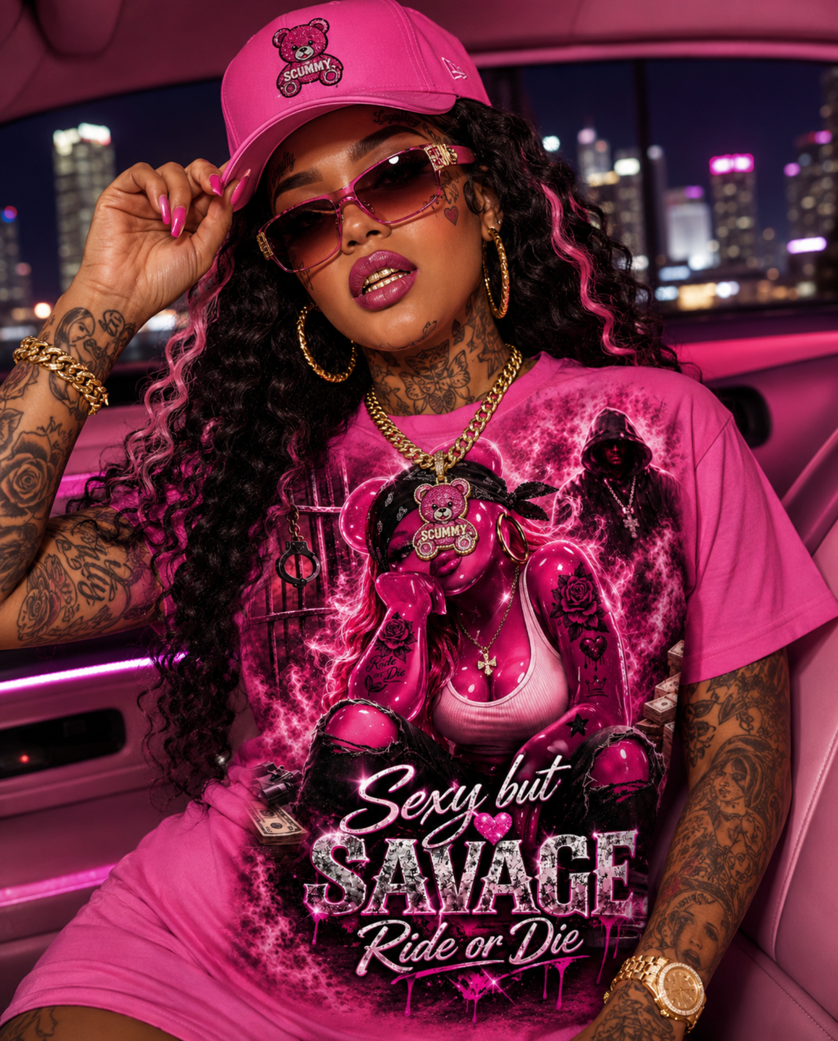 Scummie Bearz Sexy but Savage Pink  Collection "Pink" Tee